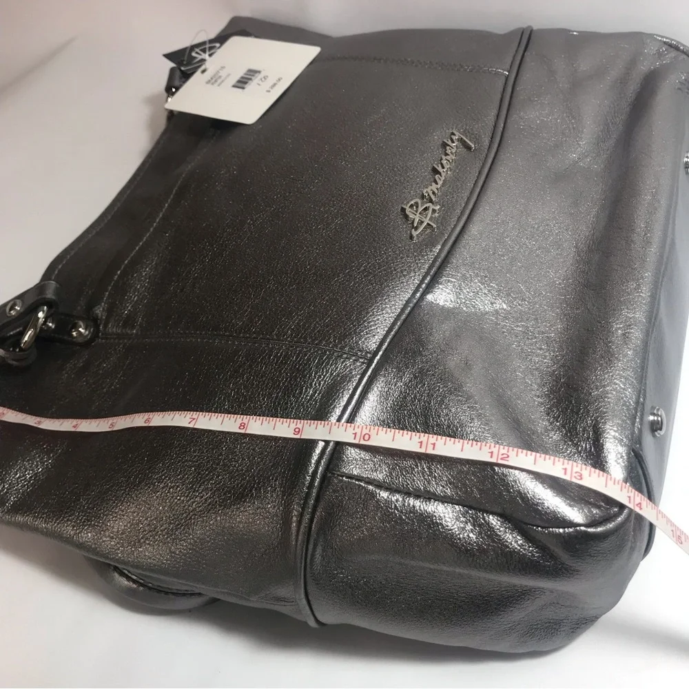 b. makowsky Pewter Metallic Leather XL Tote Bag NWT